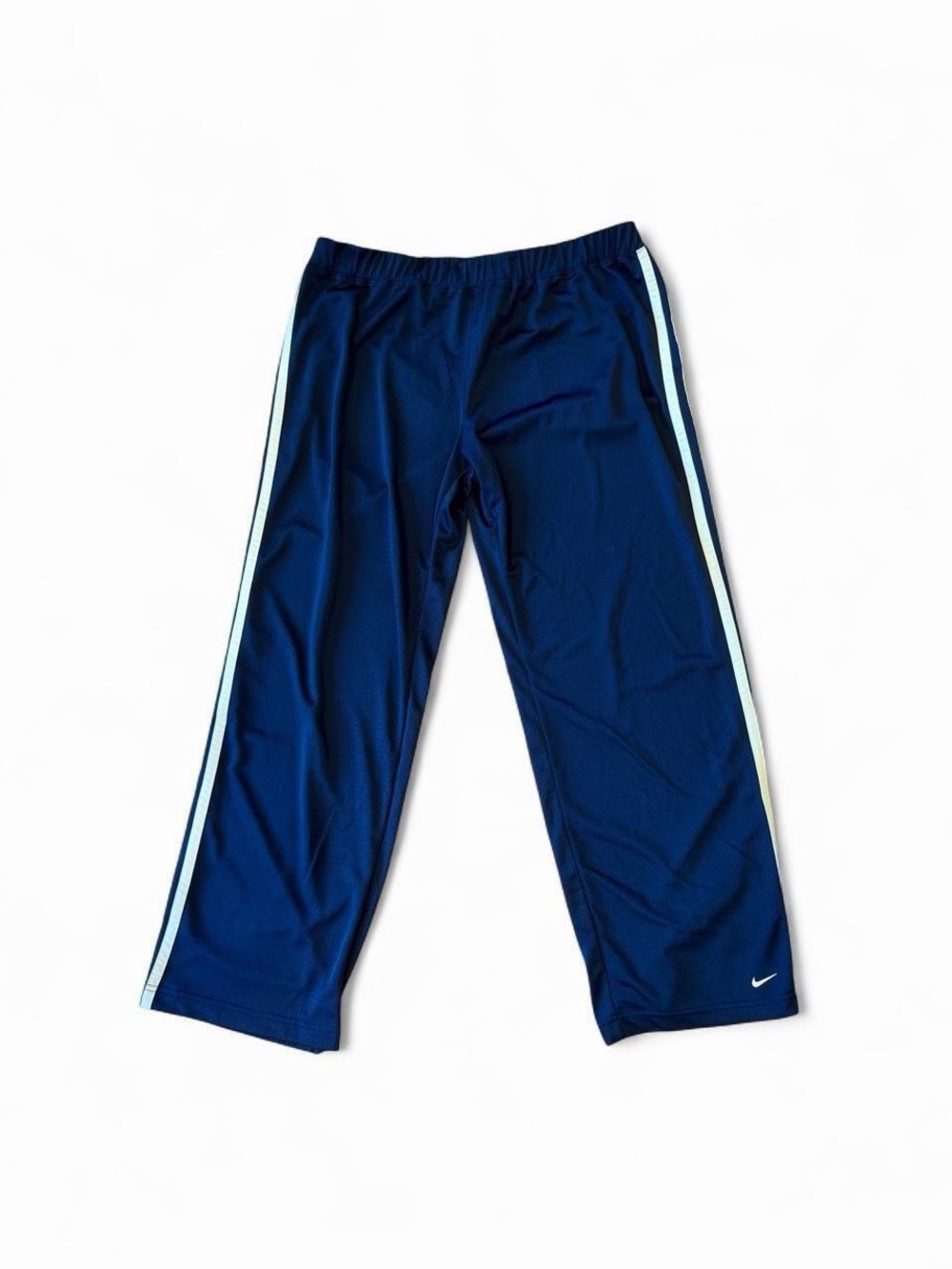 Nike Navy Blue Athletic Track Pants with yellow Side Stripe